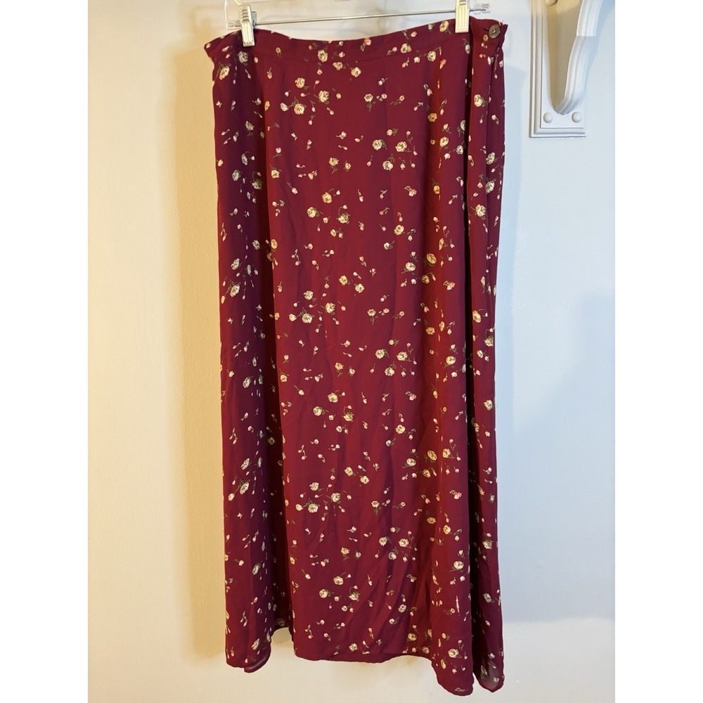 VTG LAURA‎ ASHLEY Burgundy Floral Midi Skirt 14 Classic Made In UK
